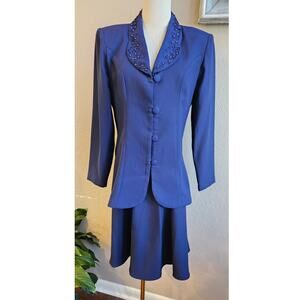 Vintage L.G. Star Women's 2 Piece Jacket & Skirt Suit Church Formal Size 8 Navy